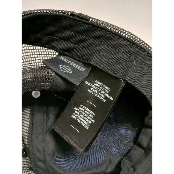 Harley Davidson Eagle Trucker Hat Denim Mesh Snapback Blue Black Retro Big Logo - Picture 7 of 7